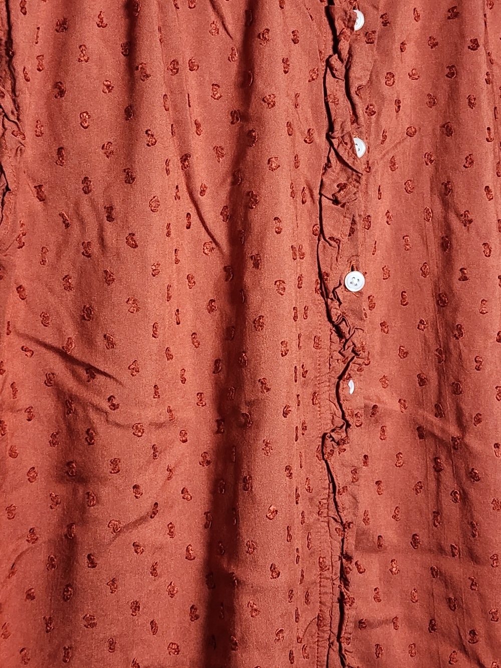 LOFT Rust Ruffle-Trim Button-Front Cap-Sleeve Blouse - Picture 3 of 8